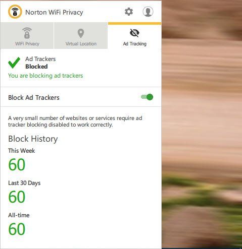 Using Norton WiFi Privacy on Desktop - ad tracker blocking