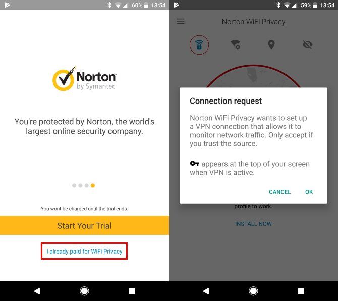 Norton WiFi Privacy on mobile - setup