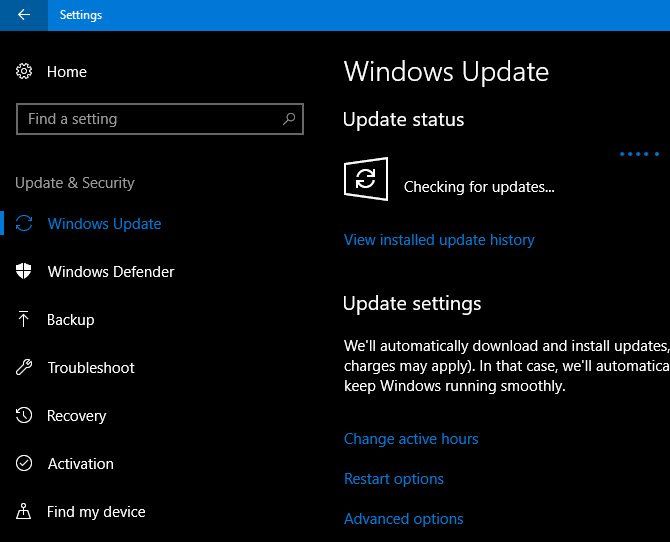 Update Windows 10 through Windows Update