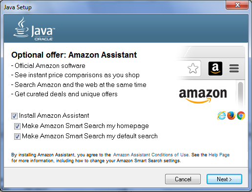 Amazon Assistant being installed with Oracle's Java