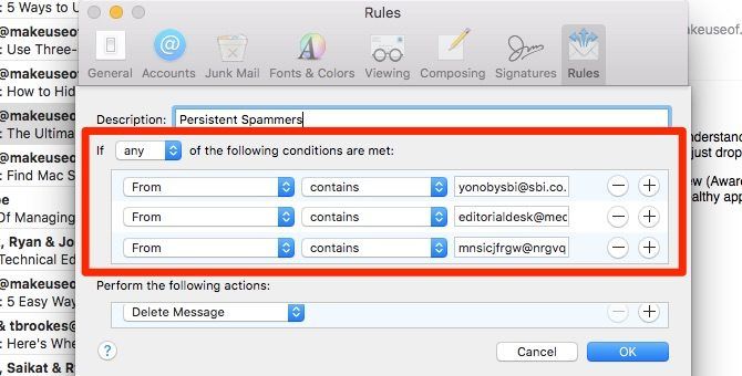 block spammers - apple mail rules
