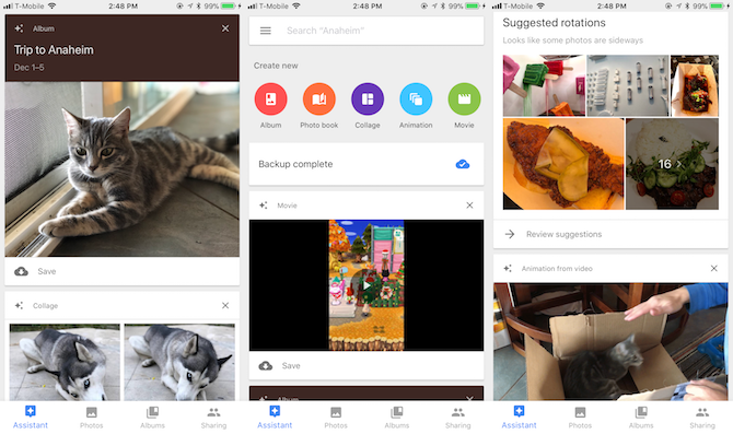 Google Photos assistant making albums and backups