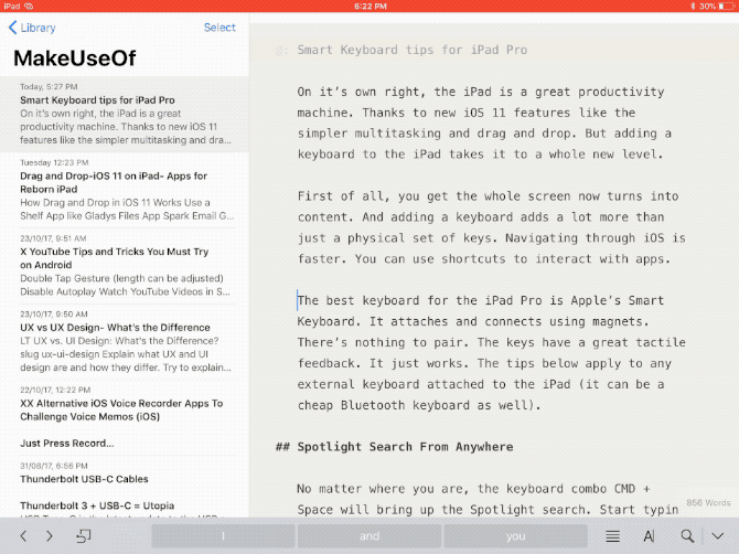 iPad Keyboard Text Selection