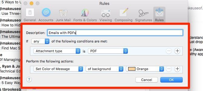 save emails with pdfs - apple mail rules