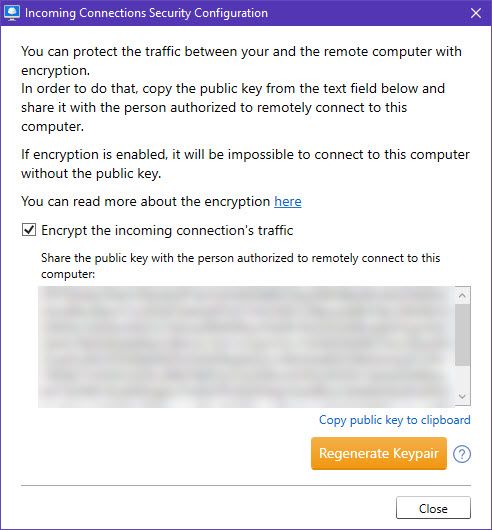 Encrypting incoming traffic with CloudBerry Remote Assistant