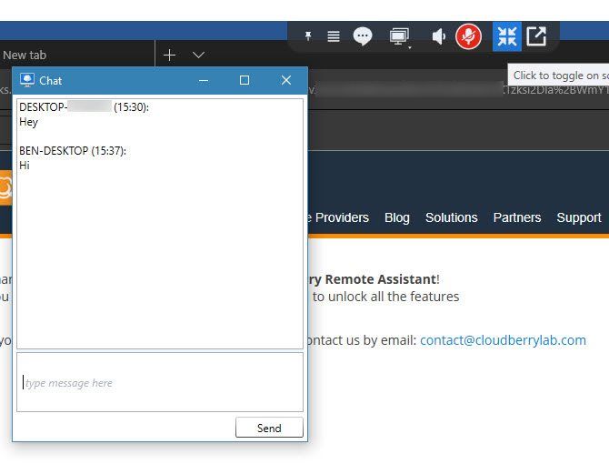 CloudBerry Remote Assistant has built-in chat