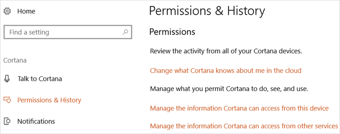 cortana permissions in windows 10