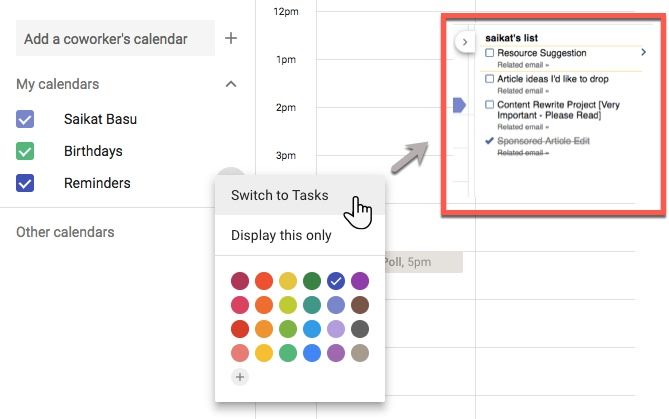 Google Tasks in Google Calendar