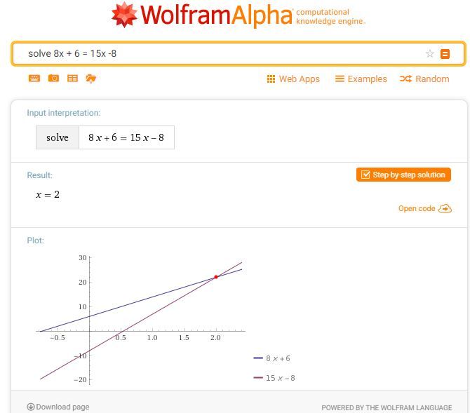 Wolfram Alpha equation solver