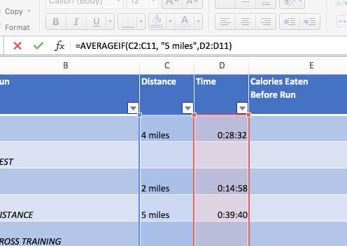 using conditional formatting in your marathon training plan