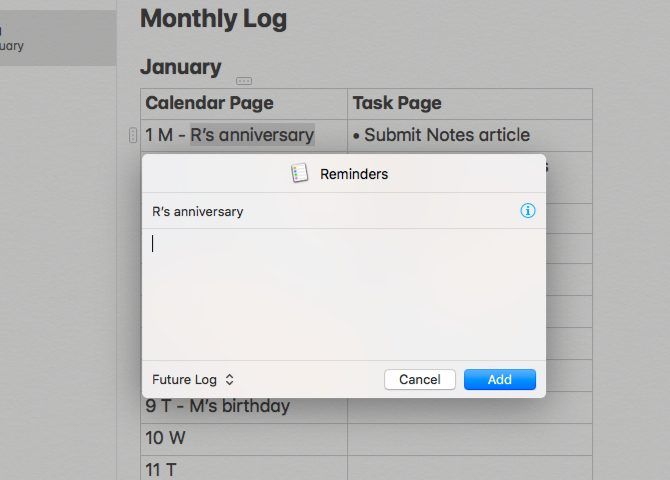 Create Notes reminders for a bullet journal on Mac