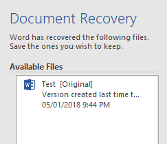 how to recover files from word 2016