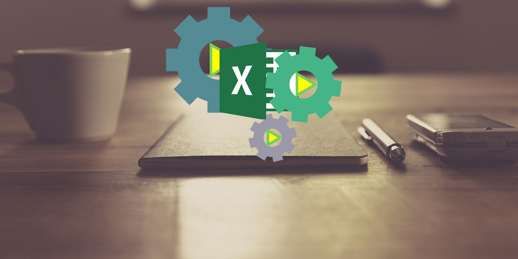 excel logo with gear icons on a table background