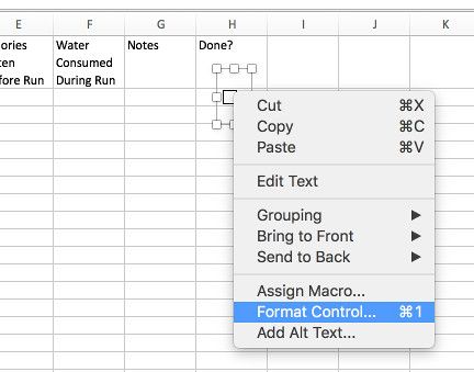 checkbox format control in excel