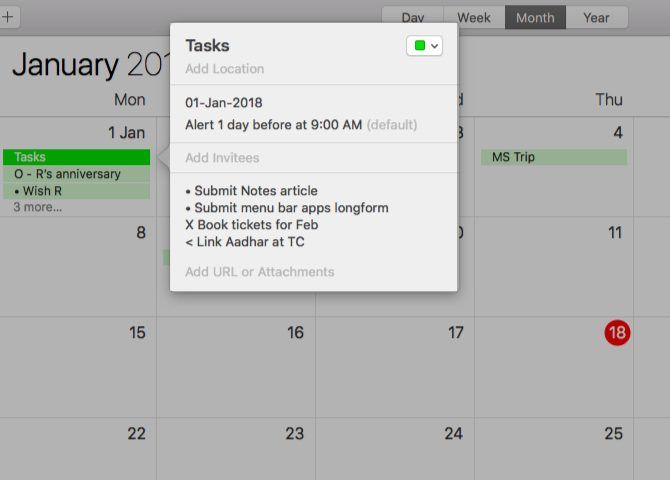 Using Calendar for a bullet journal on Mac