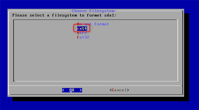 select a filesystem to format partition