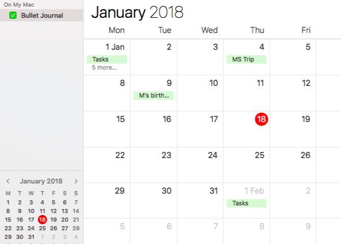 Using Calendar for a bullet journal on Mac