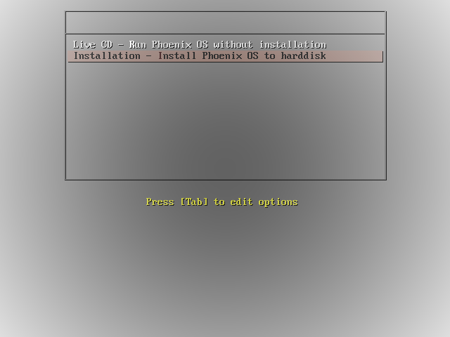 select to install PhoenixOX to hard disk