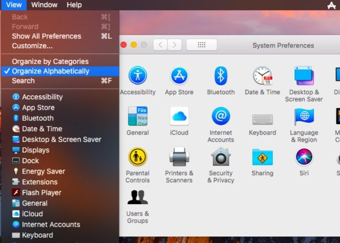 list alphabetically in Mac System Preferences 