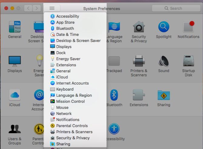 Mac System Preferences via show all menu