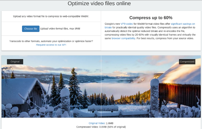 Compressify is a free online video editor to reduce file size of videos by up to 60%
