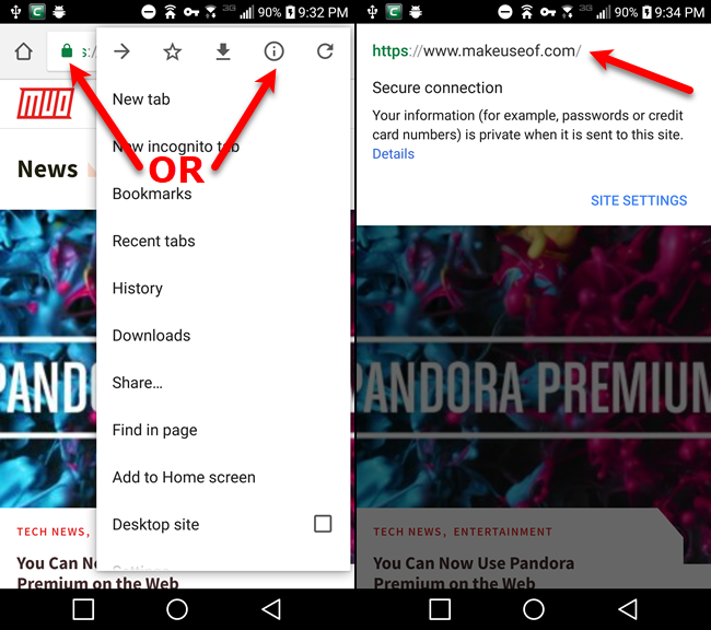Copy URL on Secure connection dialog box in Chrome on Android