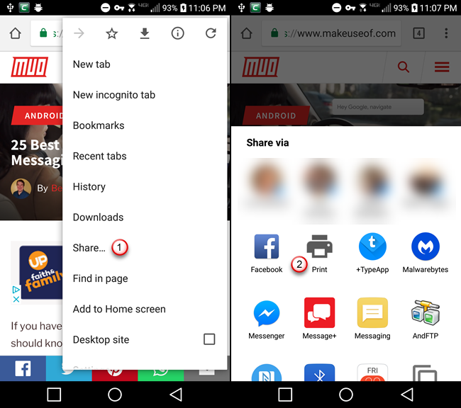 Tap Share, then tap Print in Chrome on Android