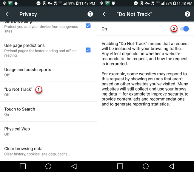 Enable Do Not Track in Chrome on Android