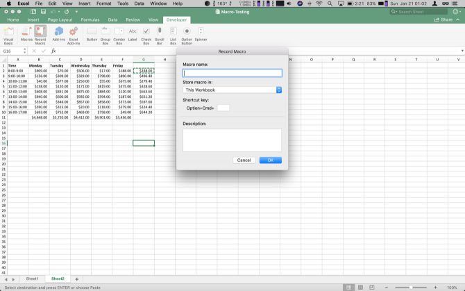 macro for excel in mac