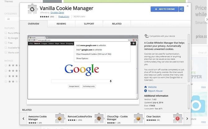 chrome security extensions - vanilla cookie manager