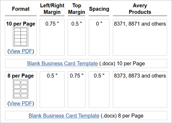 blank avery business card templates for word