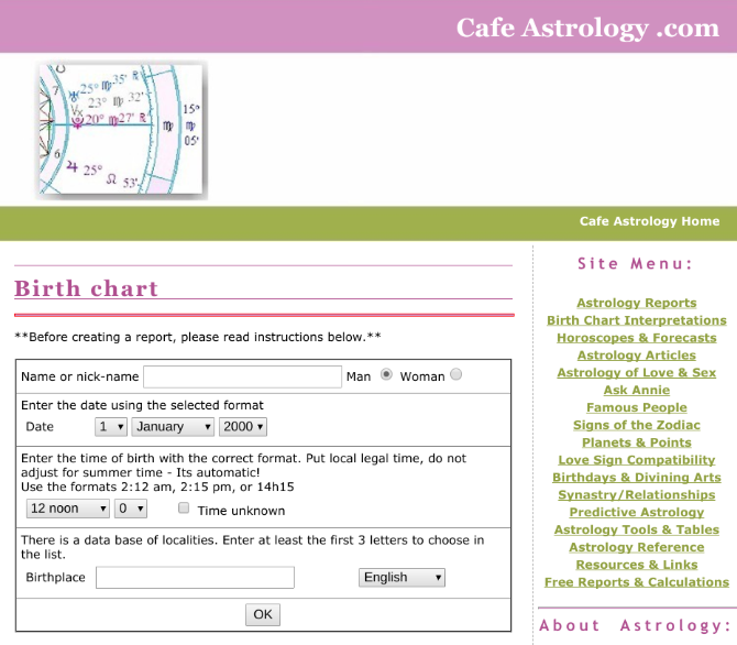 cafe astrology free natal chart