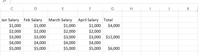 Excel worksheet example