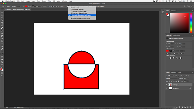 exclude overlapping shapes in photoshop