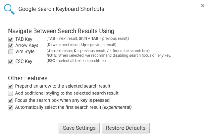 Google Instant Keyboard Shortcuts