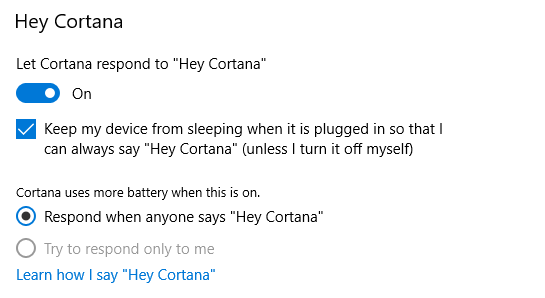 new cortana commands settings