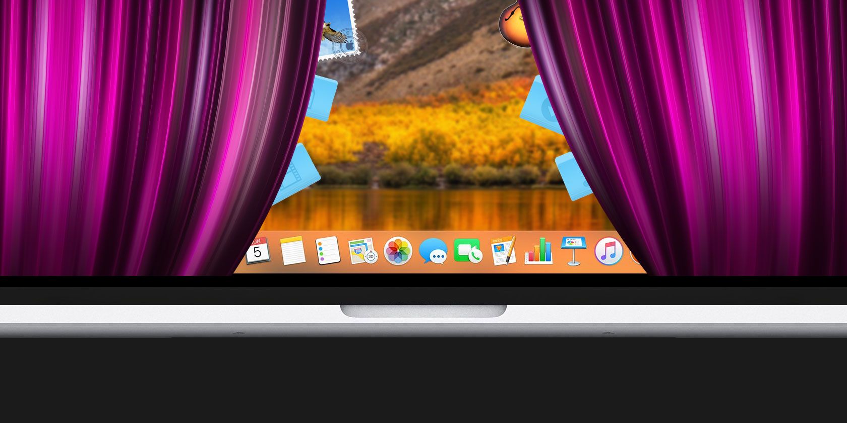 Curtains opening on a Mac desktop