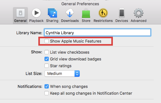iTunes Disable Apple Music Features