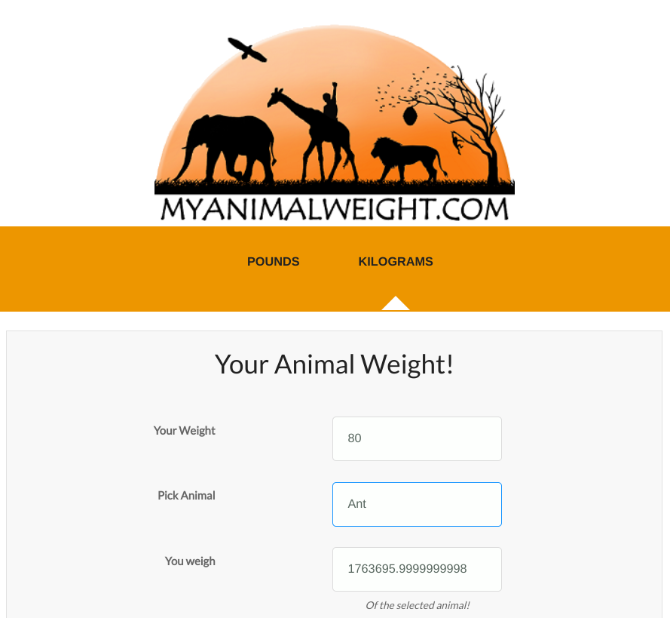 cool weird websites - my animal weight