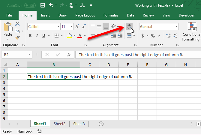 Click the Wrap Text button in Excel