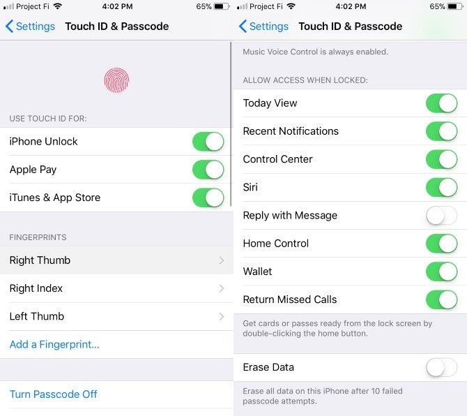set up new iphone - Touch ID Settings