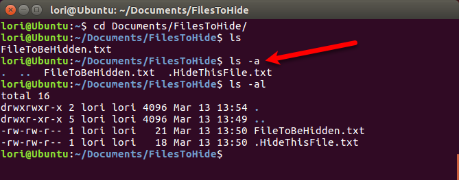 View hidden files in the Terminal in Linux