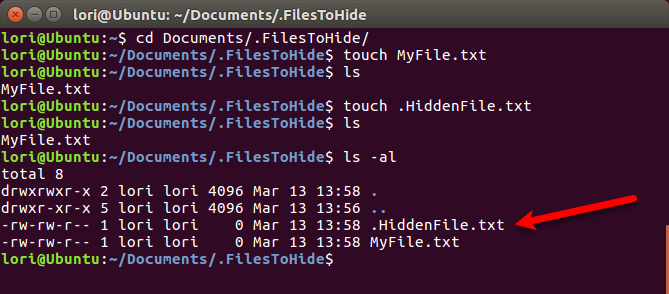 Create a new hidden file using the Terminal in Linux