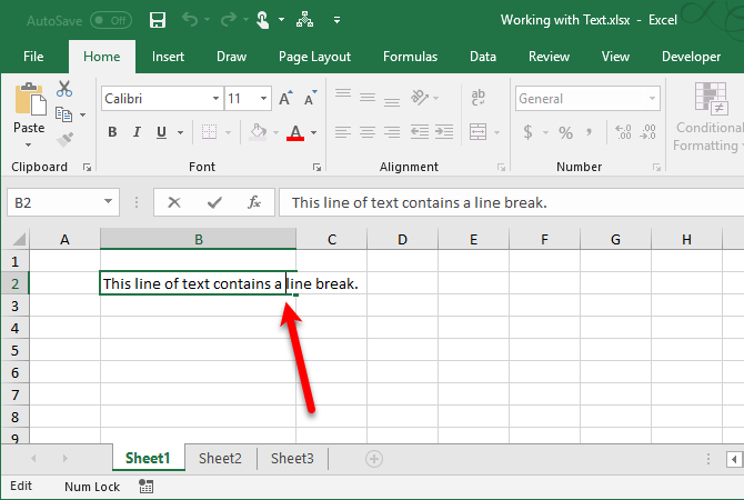 Enter a line break in a cell in Excel