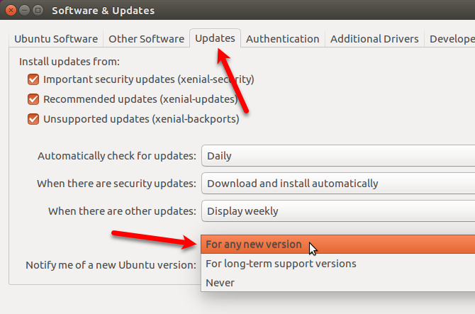 Change the setting to get notified of any new Ubuntu version