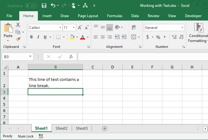Result of manual line break in Excel