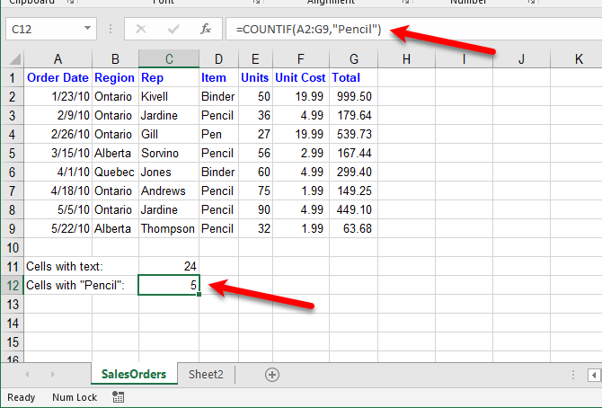 Count cells with specific text in Excel