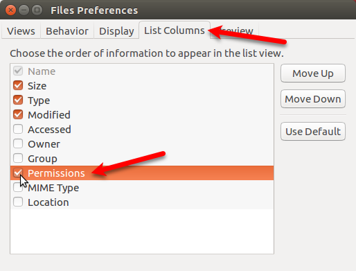 Check Permissions box in Files Preferences in Nautilus