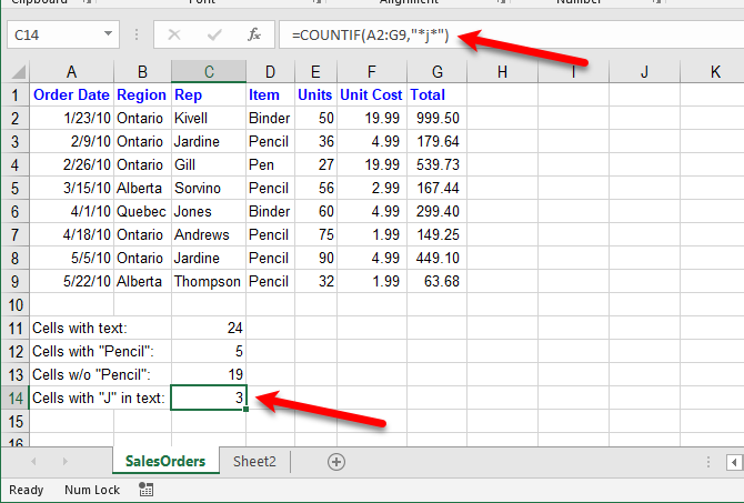 Count cells with specific text in any position in Excel