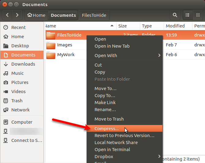 Compress a folder into a ZIP file in Nautilus in Ubuntu
